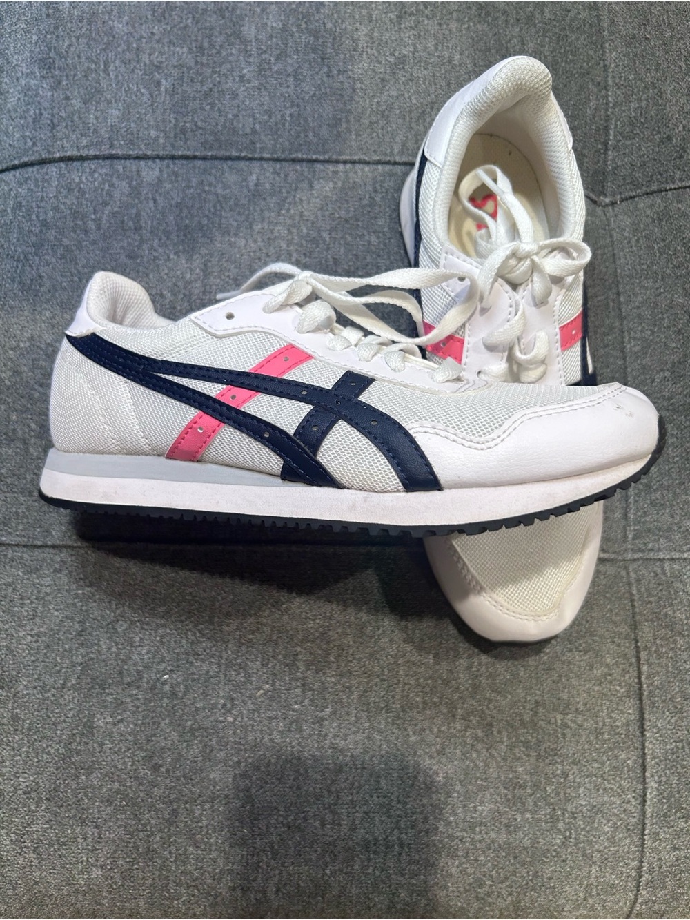 ASICS Women’s Size 7 White Navy Pink Retro Sneakers Mesh Lace Up
